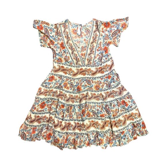 G Fruit Punch - Bila Women's Soft Short Swingy Crepe Tiered Floral Paisley Dress - Picture 1 of 2